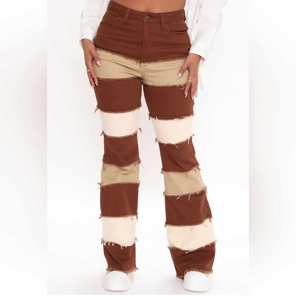 Patchwork Distressed Flare Jeans